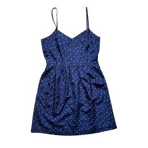 J.Crew Polka Dot Midi Dress Blue Pink Size‎ 8 Sweetheart Spaghetti